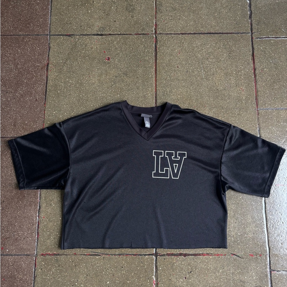 Black V-Neck Crop Top with Logo